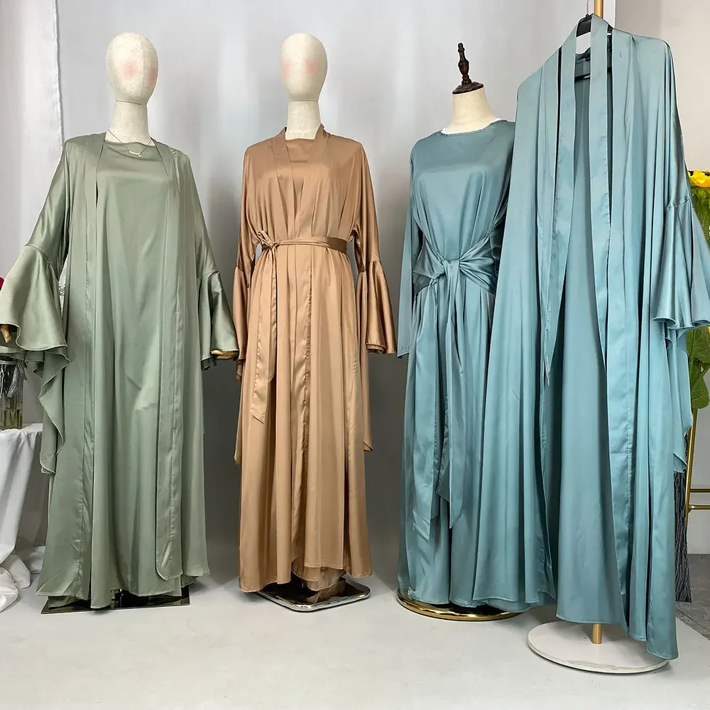 

Марокканский кафтан, мусульманская Абая, женское платье, комплект из 2 предметов, платье Абая, Дубай, арабское атласное кимоно, кардиган, халат Kebaya Islam Jalabiya