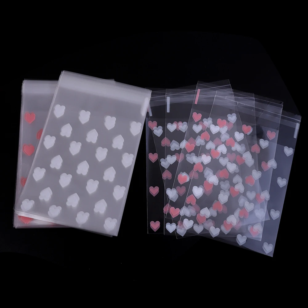 50pcs/Lot Kunststoff Transparente Herz Süßigkeiten Selbstklebende Taschen Schmuckaufbewahrung für Party Beutel Weihnachtsgeschenk Verpackungstaschen