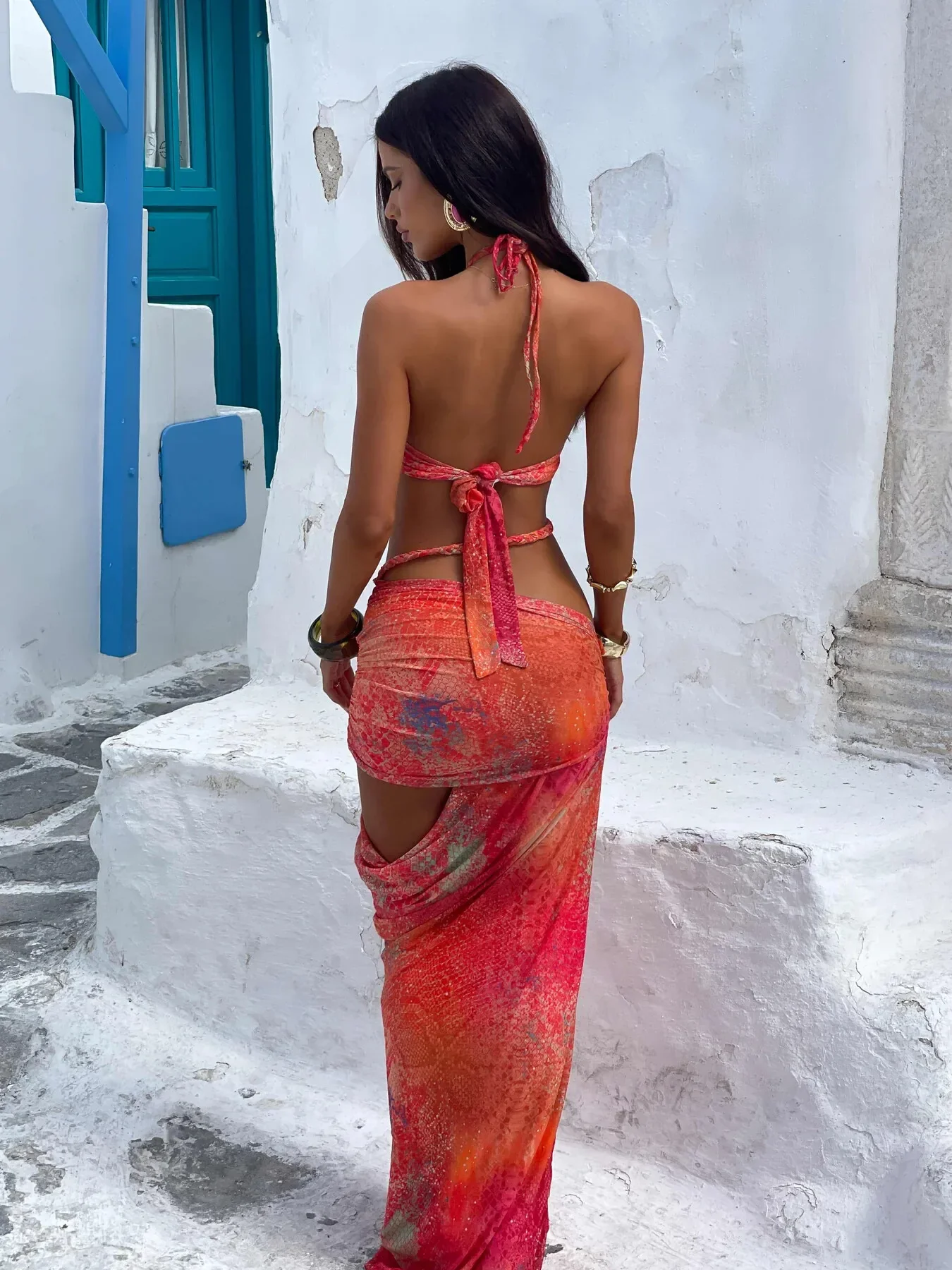 2025 جديد تجديل يطبع 3 قطعة مجموعة البكيني مثير مع التستر ملابس السباحة النساء ملابس السباحة صديرية دائرية ثوب السباحة Biquini بحر