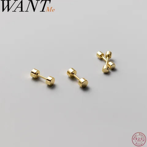 WANTME 925 Sterling Silver Punk Men's Ear Bone Piercing Accessories Hip Hop Minimalist Barbell Stud Earrings for Women Jewelry