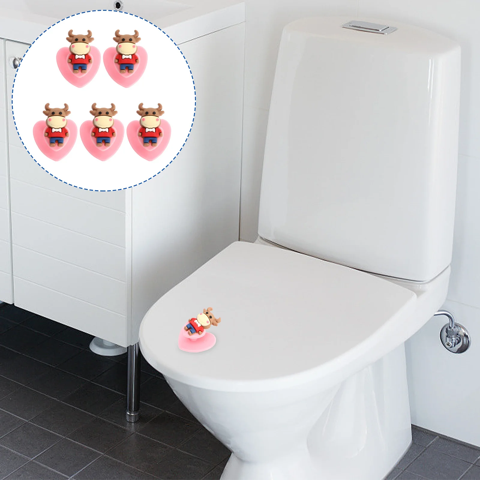 

5pcs Heart Shape Seat Cover Lifter Multifunctional Handle Self-Adhesive Creative Toilet Lid Handle Durable Simple Design Easy