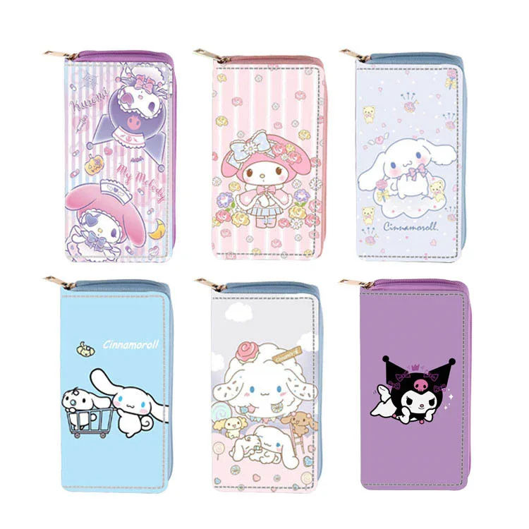 Disney cute cartoon Kuromi  Women PU Wallet Ladies Zipper Clutch Bag Credit Card Holder Purse