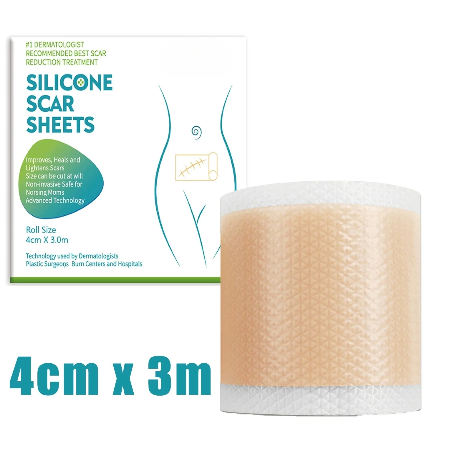 

4CM x 3M Silicone Scar Sheets Self-Adhesive Stretch Mark Tape Scar Cover Patch Reusable and Effective Skin Care Strips