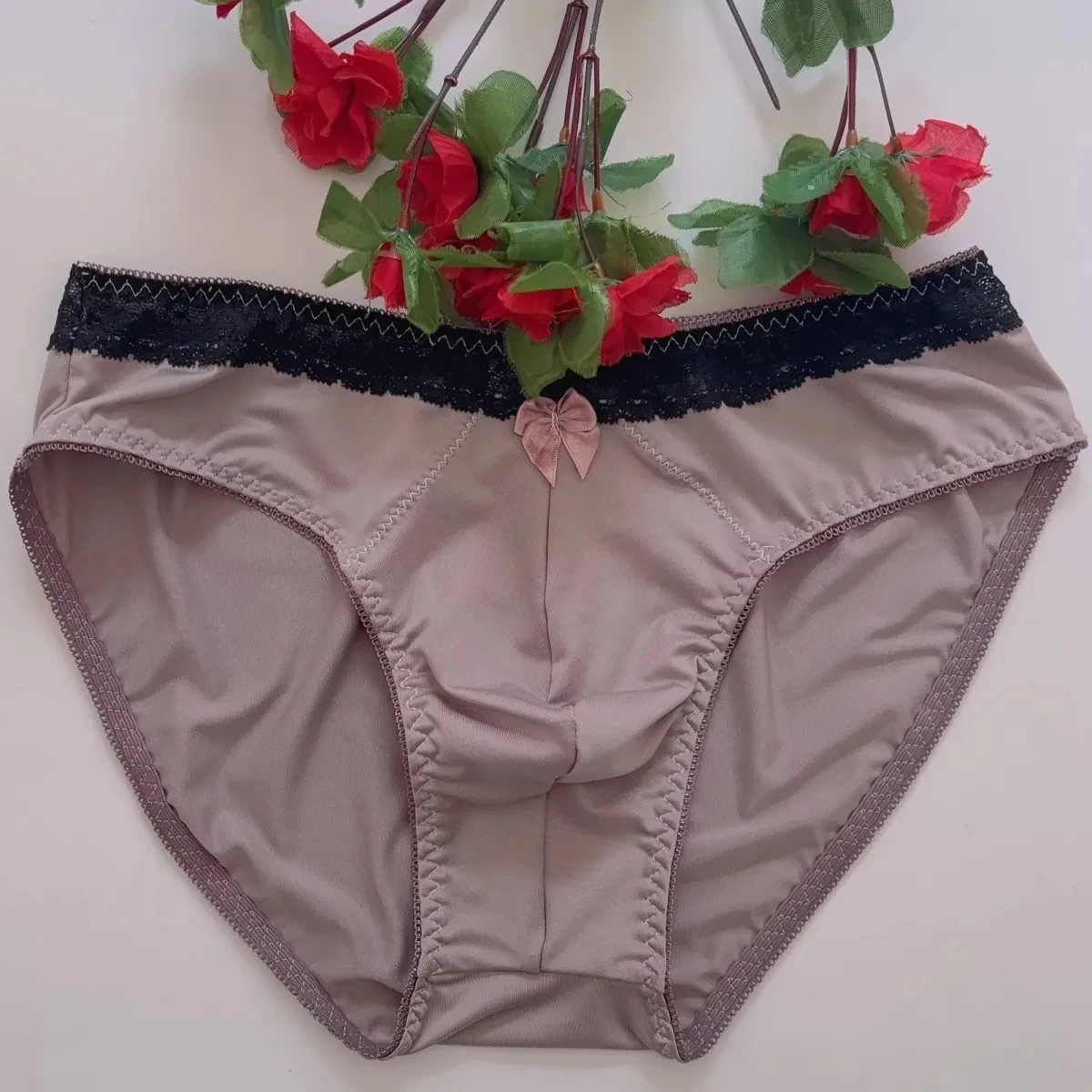 

Man's Lace Bowtie Briefs Low Waist Convex Pouch Soft And Silky Panty DJ Club Bar BF Gift LGBQ Panties