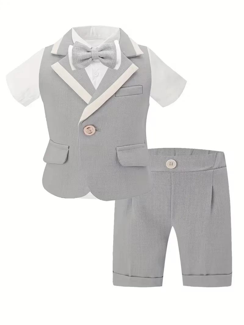 

Летний костюм для мальчиков 80-150 см, 4 предмета: жилет, рубашка, брюки, галстук-бабочка. Нарядный комплект для фотосессий, свадеб и детских церемоний.