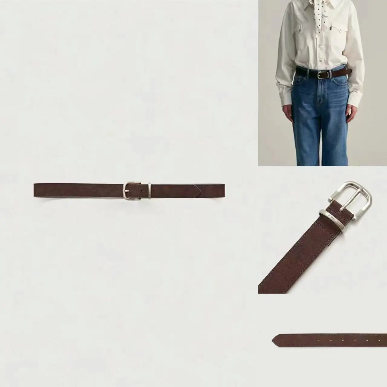 バーネット-ヴィンテージ-ブラウン-スエード-ベルト-シルバー-ブルー刻印-ex-4シーズン-多用途-合金-ブルー-その他-主素材