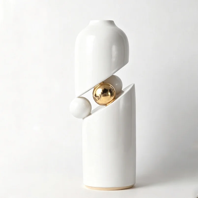 Ceramic luxury high-end electroplated gold vase, office desktop, living room, foyer, home decoration