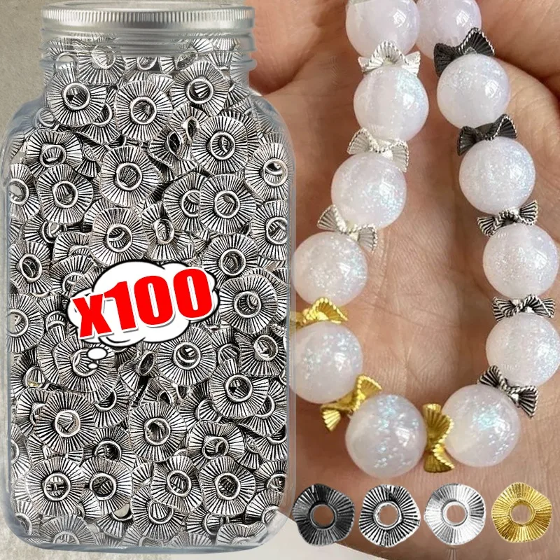 

100pcs Retro Baroque Spacer Beads Jewelry Accessories Alloy Flat Round Wave Bead Spacer DIY Beaded Bracelet Necklace Accessories