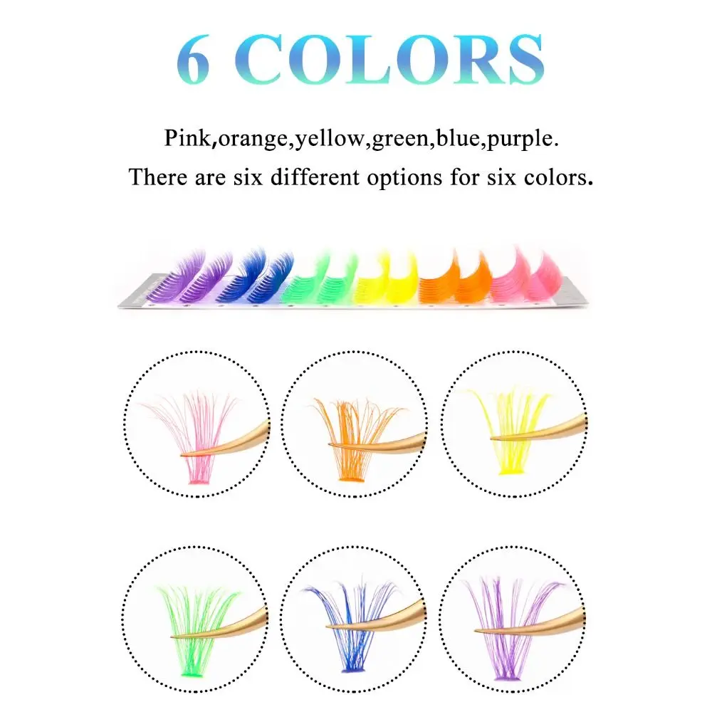 120PCS Colorful 14/16mm 40D Curl Lashes Wispy Glitter Manga Lashes Spikes Skin-Friendly False Eyelashes