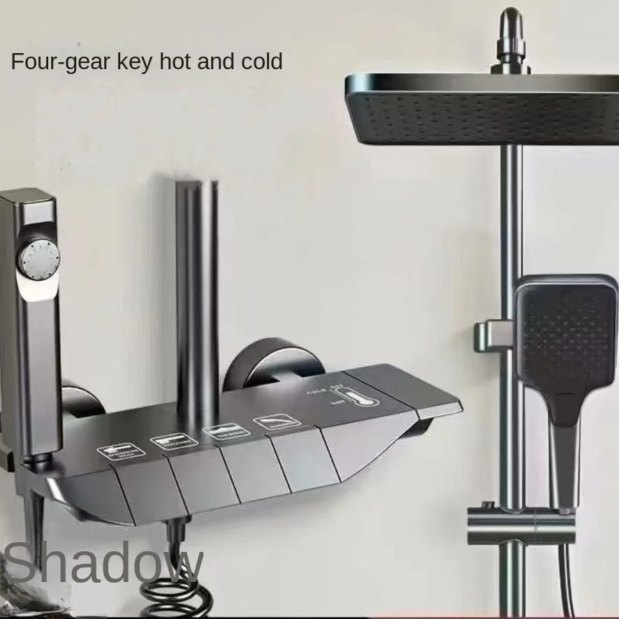 

Space aluminum digital display shower head set, bathroom bathroom, shower, pressurized and thickened all copper shower