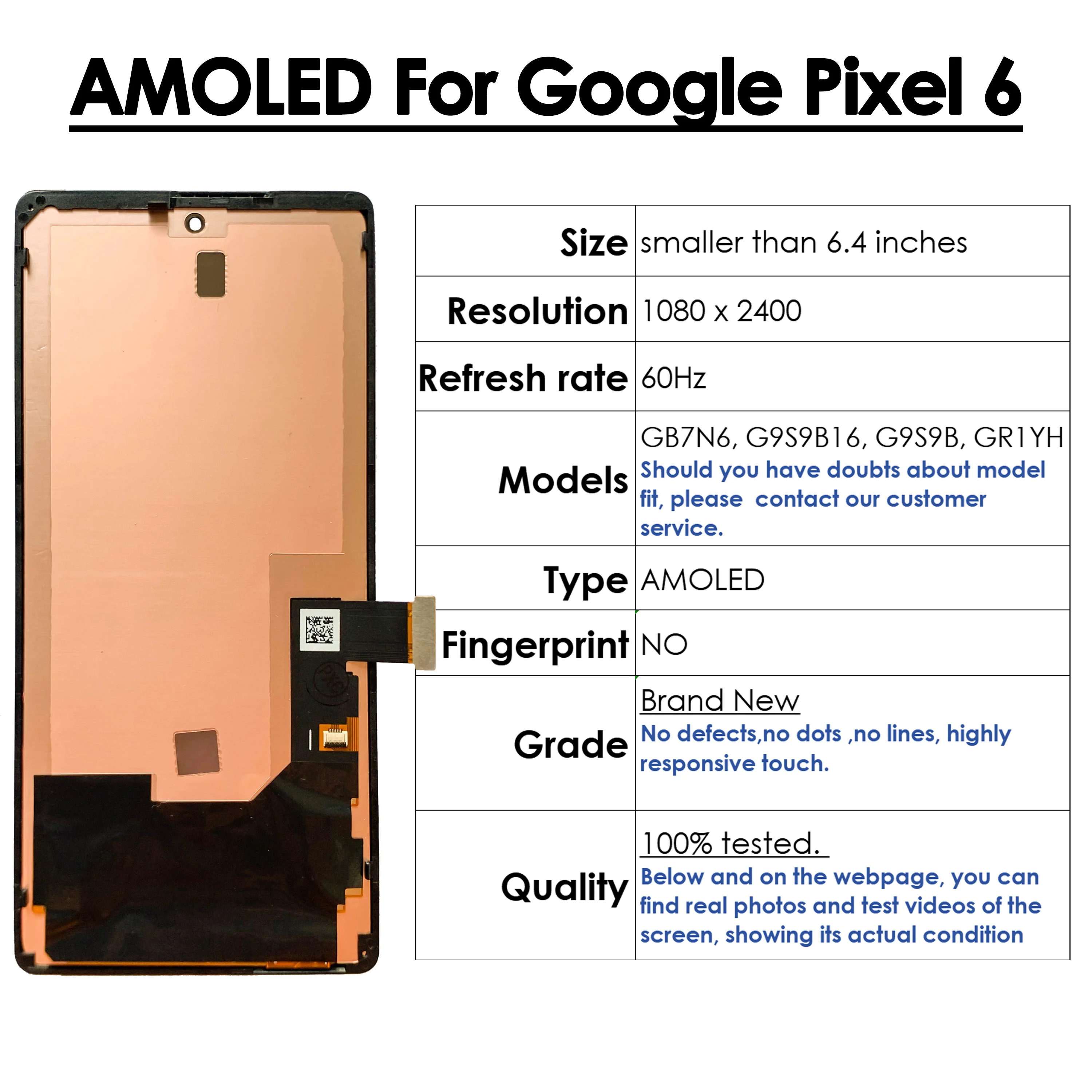 AMOLED For Google Pixel 6 LCD Display GB7N6, G9S9B16, G9S9B, GR1YH Digitizer Assembly Touch Screen Replacement Repair Wholesale