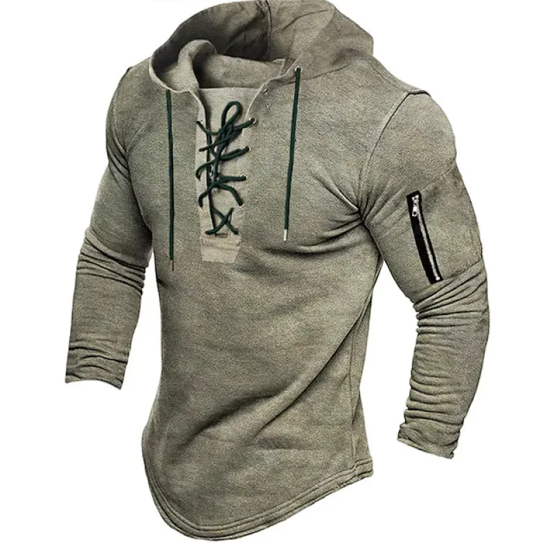 Foreign Trade Men's Pullover Hooded Sweatshirt Solid Color Lace Up Sports Leisure Spring and Autumn Clothing Clothing Hooded