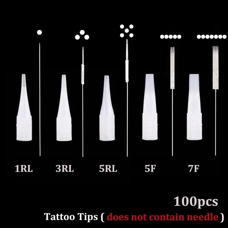 100p 1RL/3RL/5RL/5F/7F الفردية معبأة الحاجب الوشم تلميح ماكياج دائم الوشم إبرة تلميح الوشم فوهة إبرة قبعات