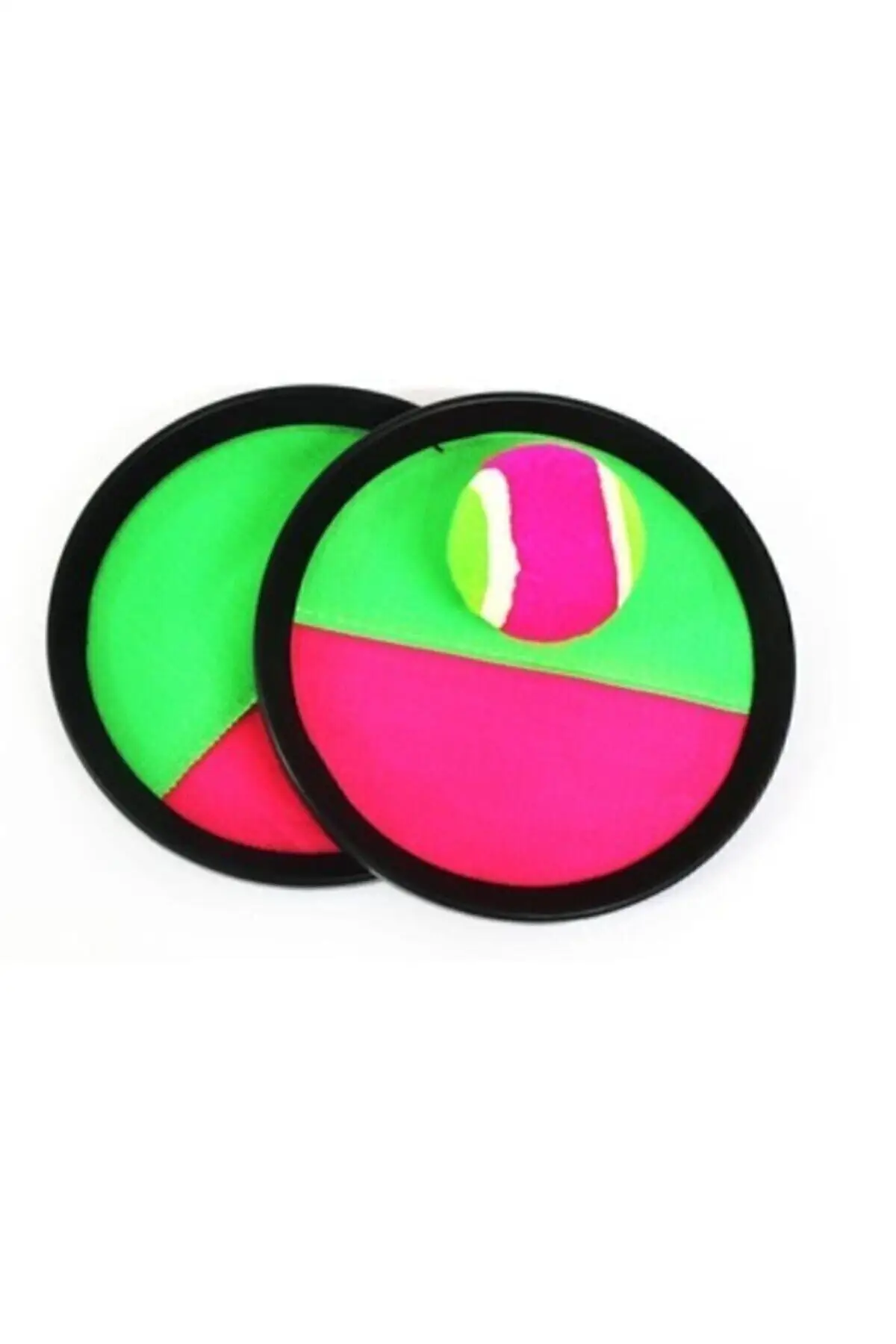 Throw and Catch Play Set. Velcro Ball Catch Toy Package includes: 2 hook-and-loop racquets, 1 ball