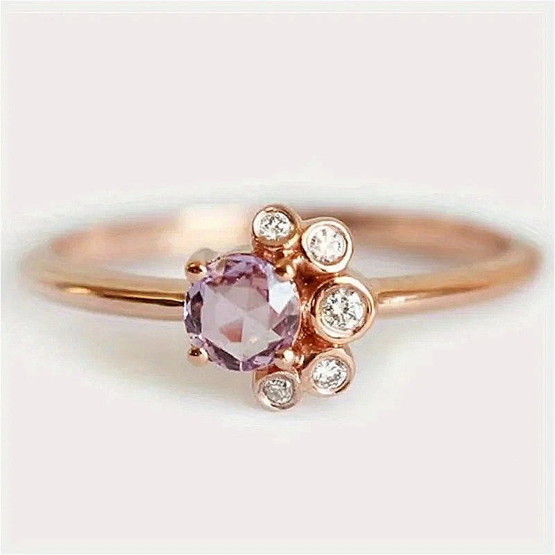 Romantischer, eleganter, eingelegter, rosafarbener, synthetischer Zirkonia-Ring in Krallenform für Damen, roségolden, modisch, exquisiter Hochzeitsschmuck