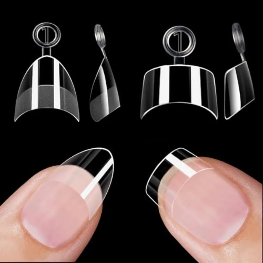 480 Pcs Extra Short Half Cover Almond Nail Tips Extra Small Square Nail Tips Set XS Soft Gel Acrylic Fake Nail Clear Preshape F