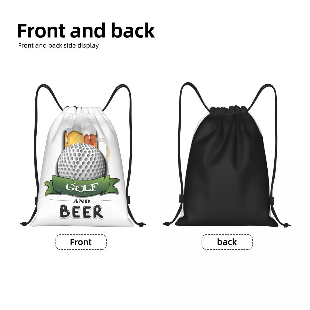 Golf Ball And Beer Drawstring Backpack Women Men Gym Sport Sackpack Foldable Training Bag Sack