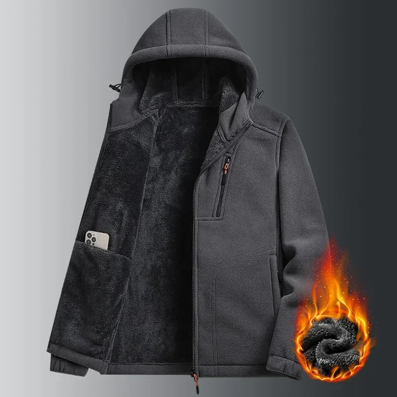 Men\'s Streetwear Hoodie Fleece Bomber Jacket Warm Windbreakers Winter Camping Hiking Jackets Military Tactical Soft Polar Coats