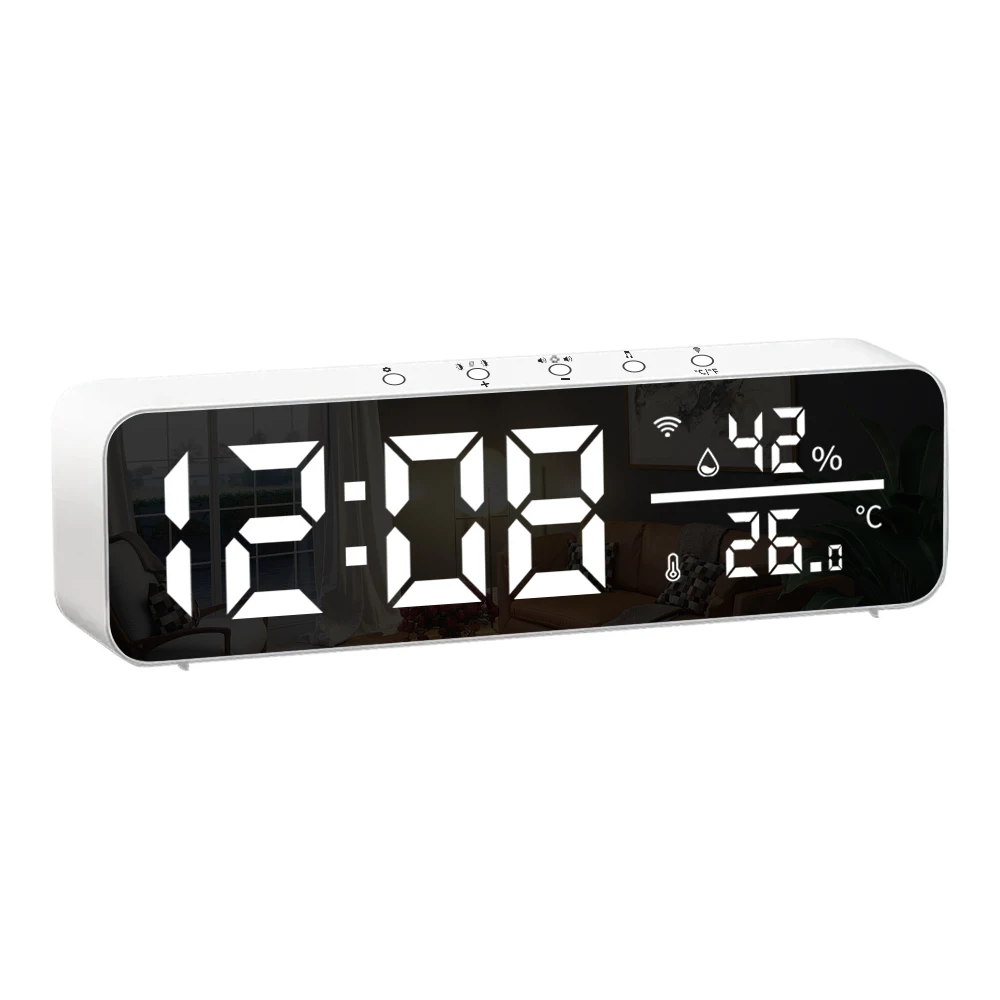 Tuya WiFi LED Wecker Unterstützung Temperatur Feuchtigkeit Sensor Zeit Display USB Desktop Spiegel Uhren für Wohnzimmer Dekoration – Detail 16