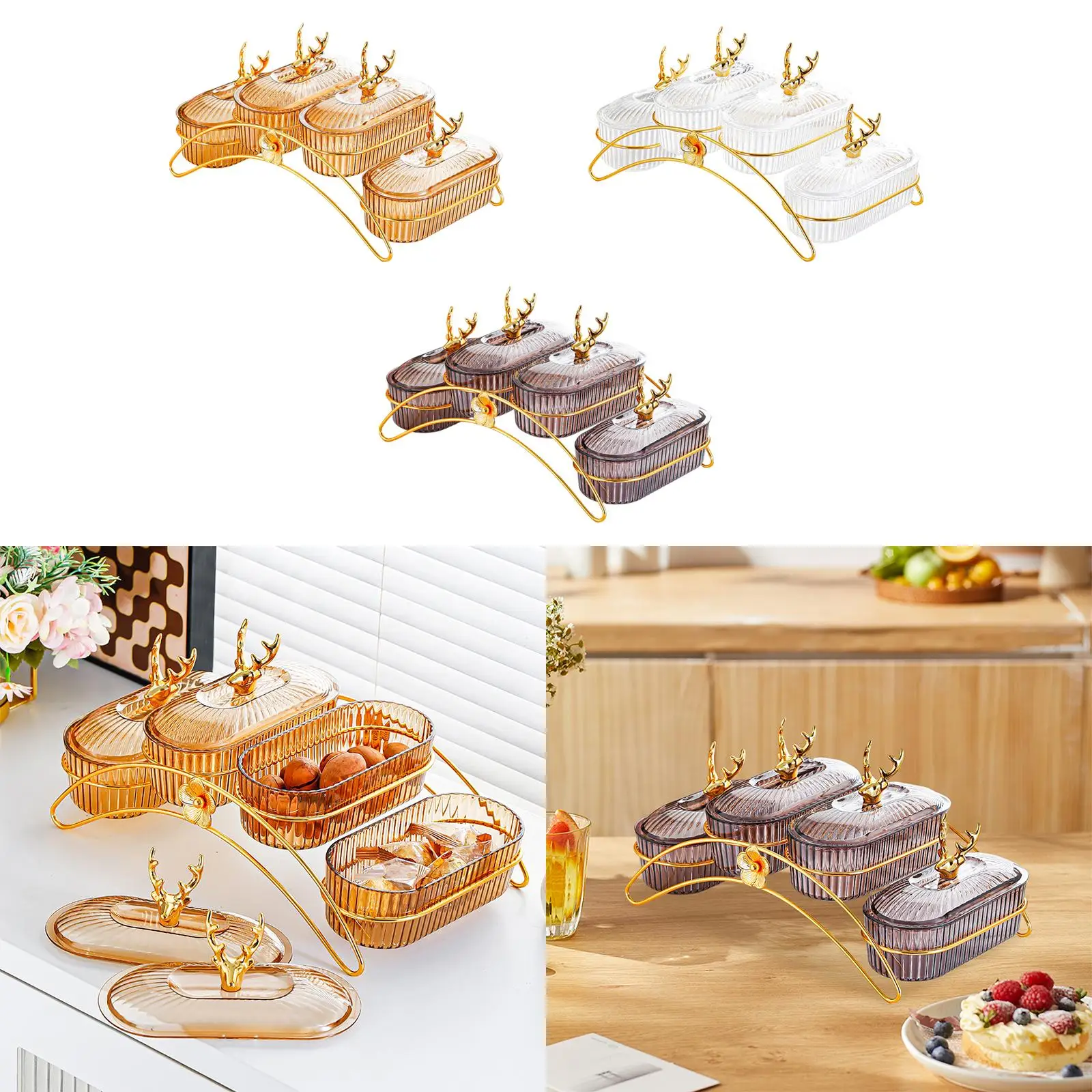 

Dried Fruit Plate with Lid Multifunctional Decorative Food Storage Tray Nuts Platter for Snack Cookies Graduation Wedding Family