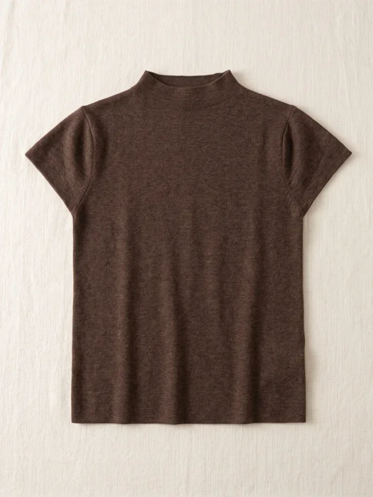 2026 Herbst Neu Slim Fit Einfarbig Vielseitige Oberteile Damen Kurzarm T-Shirt Weibliches O-Neck Strick-Shirt Streetwear – Detail 9