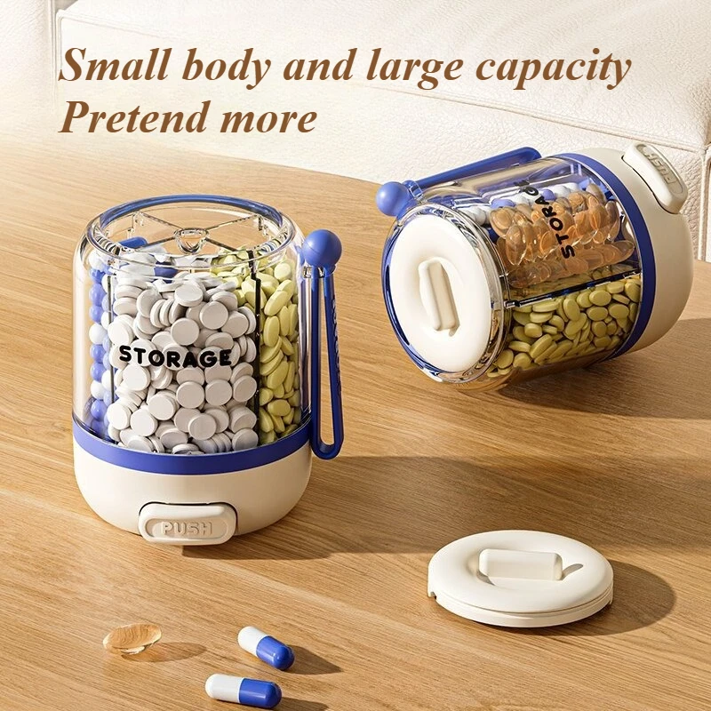 منظم حبوب الدواء المكون من 4 أقسام من النوع المضغوط: صندوق مقسم أدوية أسطواني محمول #3