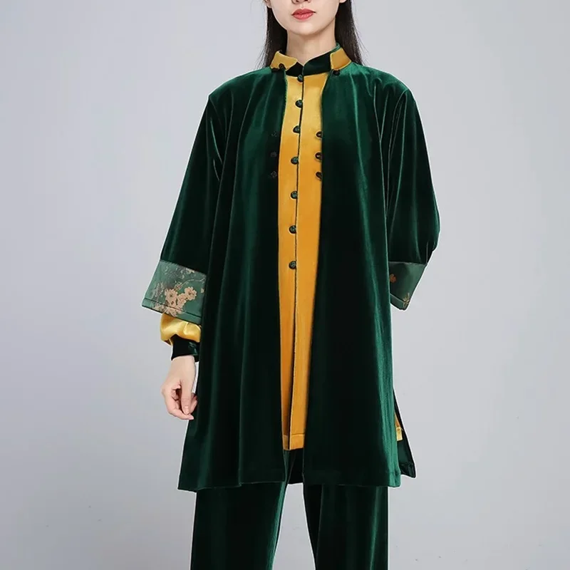 Velour Wushu Clothing Morning Exercise Martial Arts Suit Taichi Performance Kung Fu Outfit Winter Velvet Tai Chi Uniform 124 MN3