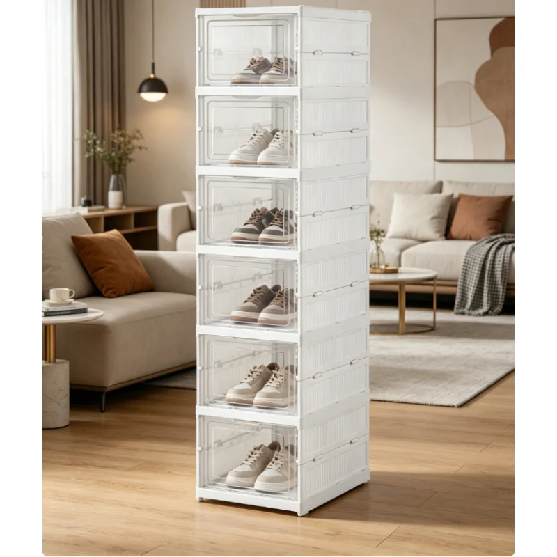 Organizador de Zapatos Plegable de 6 Niveles, Transparente, Apilable, Ahorra Espacio, con Orificios de Ventilación, para Armario, Entrada, Dormitorio, Hombres y Mujeres
