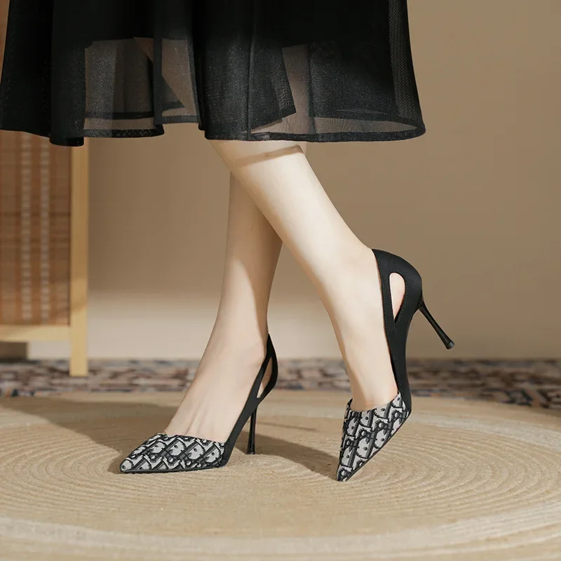 Embroidered Ladies Sandals Fashion Pointed Heeled 2024 New Luxury Heeled High Heeled Women's Shoes