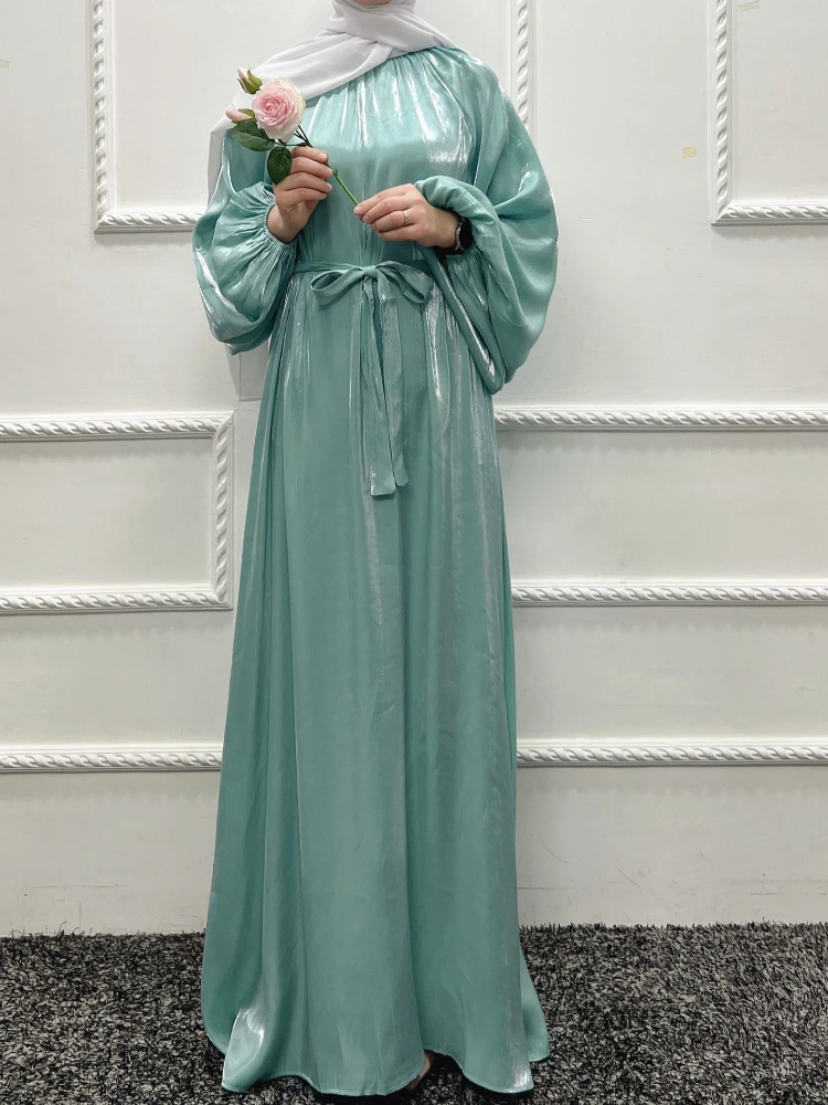 Dubai Turkey Abaya Muslim Dress Women Lantern Sleeve Lace-up Isalmic Party Dress Ramadan Eid Elegant Morocco Kaftan Vestidos