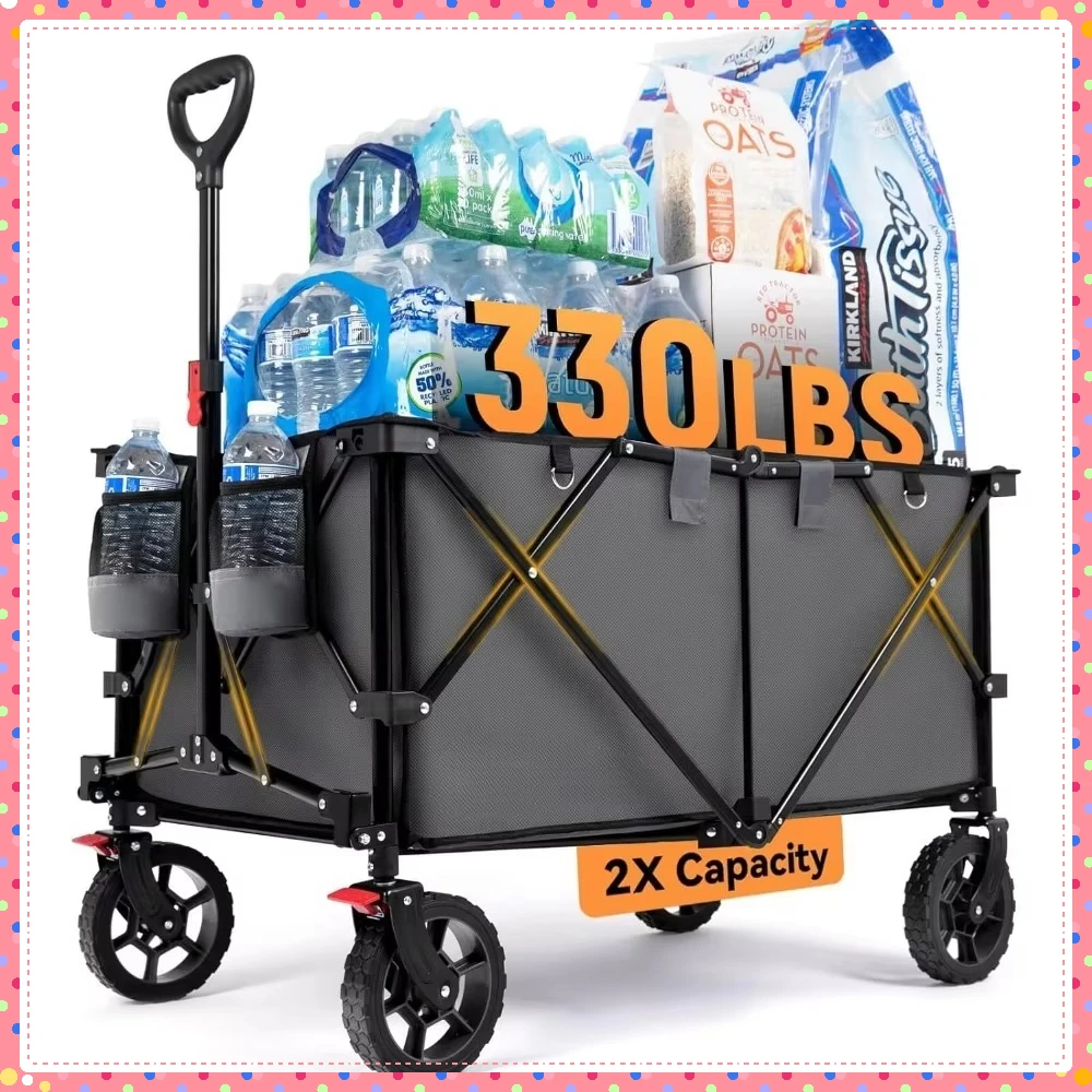 

Extra Large Foldable Utility Wagon with 330LBS Capacity. All-Terrain Wheels for Hauling, Beach, Garden, and Camping.