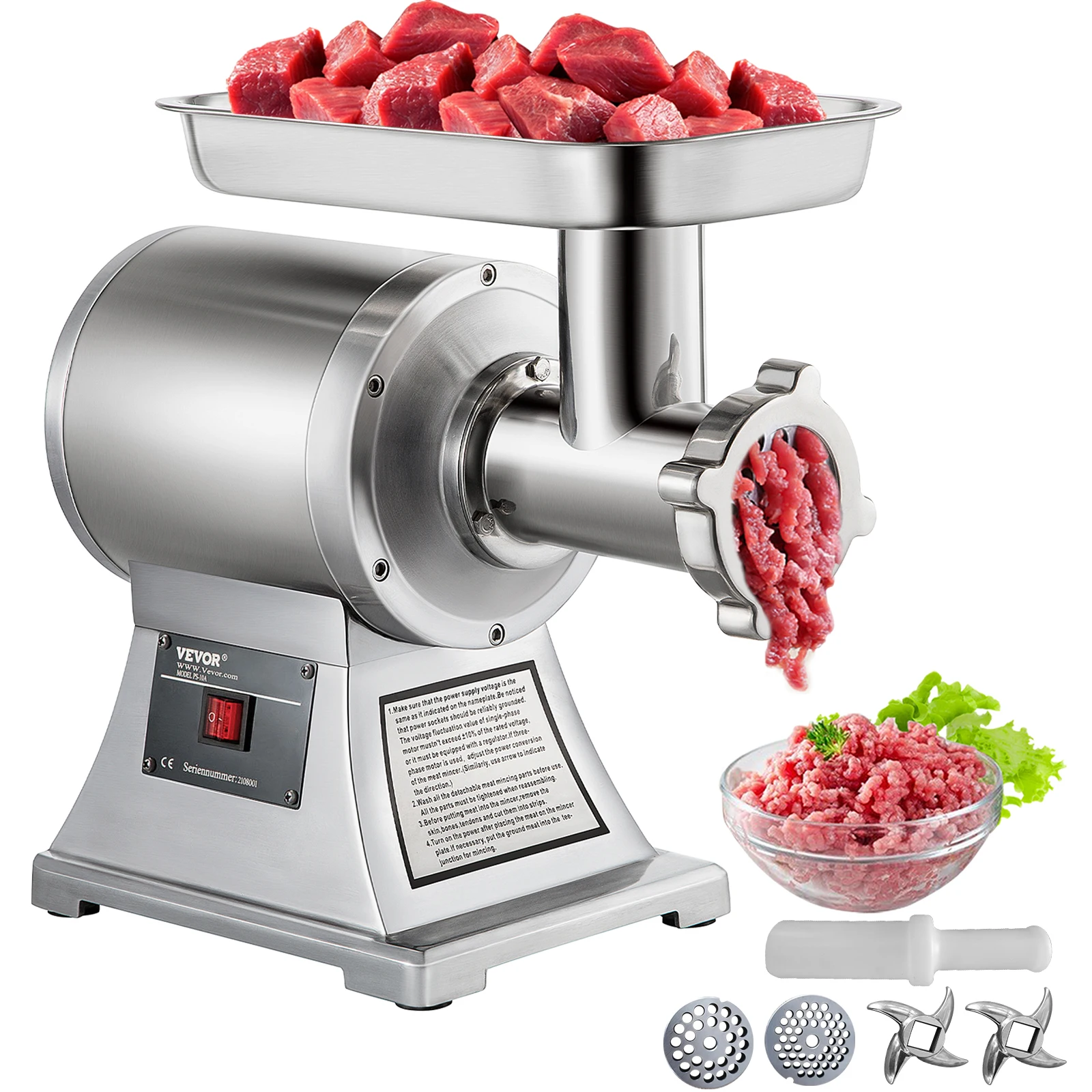 1100W Mini Por  Meat Mincer Stainless Steel Chopper Blender Grinder Food Processor for Home Commercial Kitchen Use