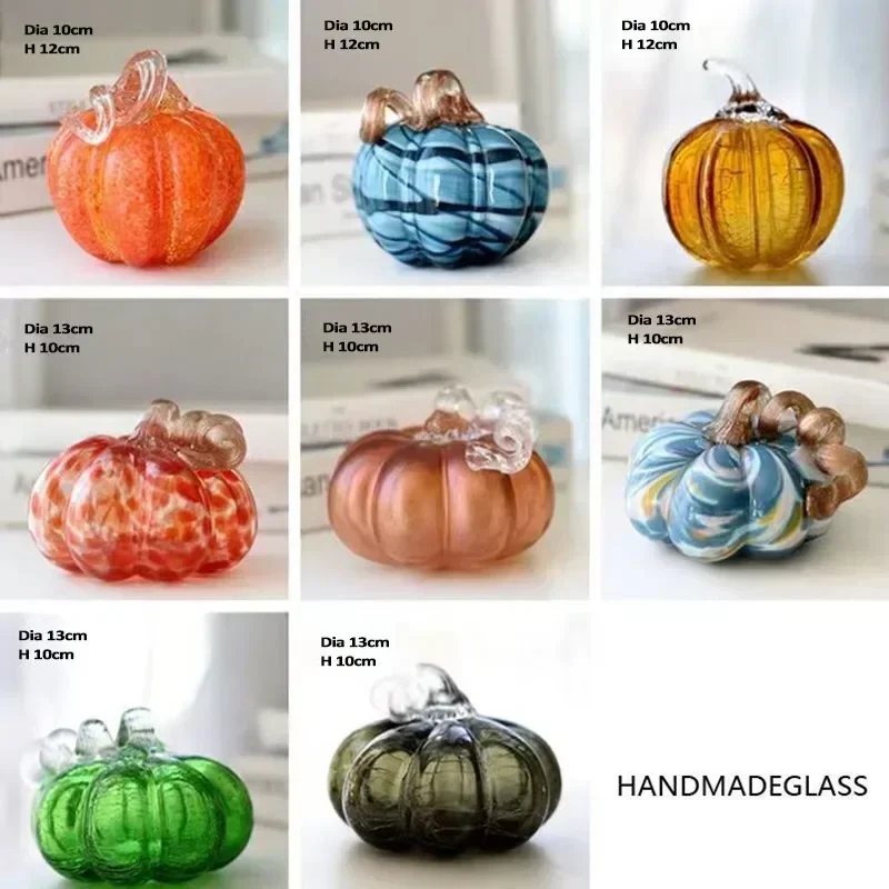 Glass Halloween Thanksgiving Pumpkin Handmade Modern Luxury Style Colorful Crack Effect Tabletop Decoration