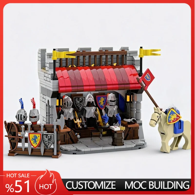 

601 Parts Armor Shop Remak Medieval Castle Moc Building Blocks Model Assembly Educational Toy Customize Creative Display Gifts