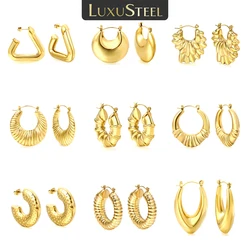 LUXUSTEEL Fashion Geometric Women's Earrings Golden Plated Stainless Steel Hoop Earring Round shaped Wedding Party Jewelry Gifts