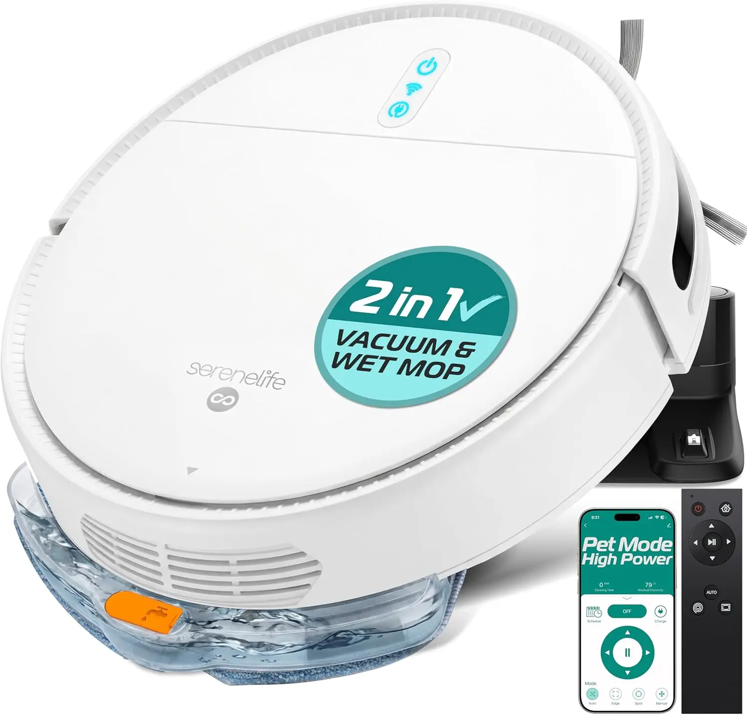 

Smart Robot Vacuum and Mop Combo, App Control, 3 Modes, Anti-Fall, Self-Charging, High Suction for Pet Hair, Carpets, Hard