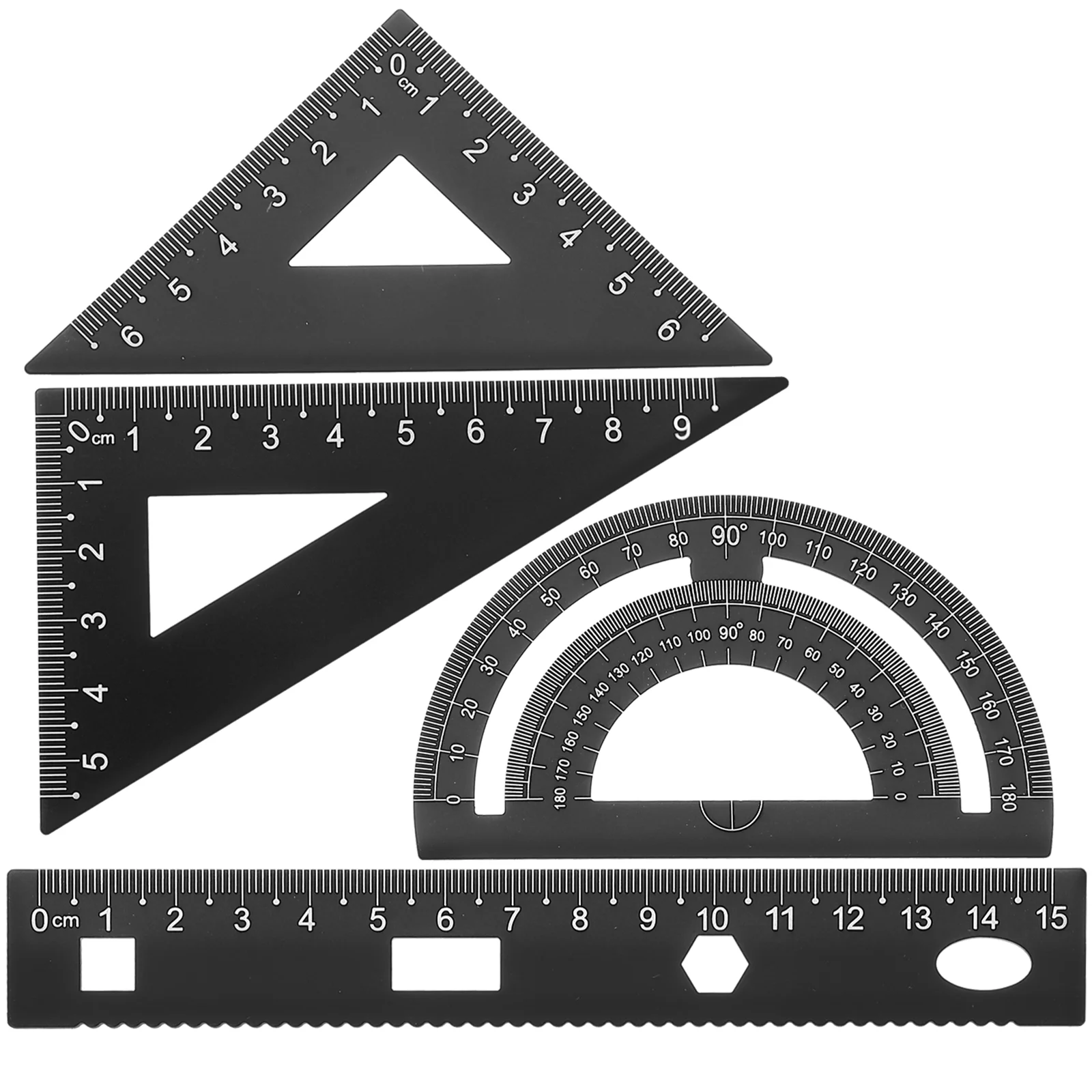 

1 Set of 4PCS DIY Metal Ruler Sturdy Office Metal Ruler Ruler Stationery Set Triangular Plate Protractor Testing Ruler for