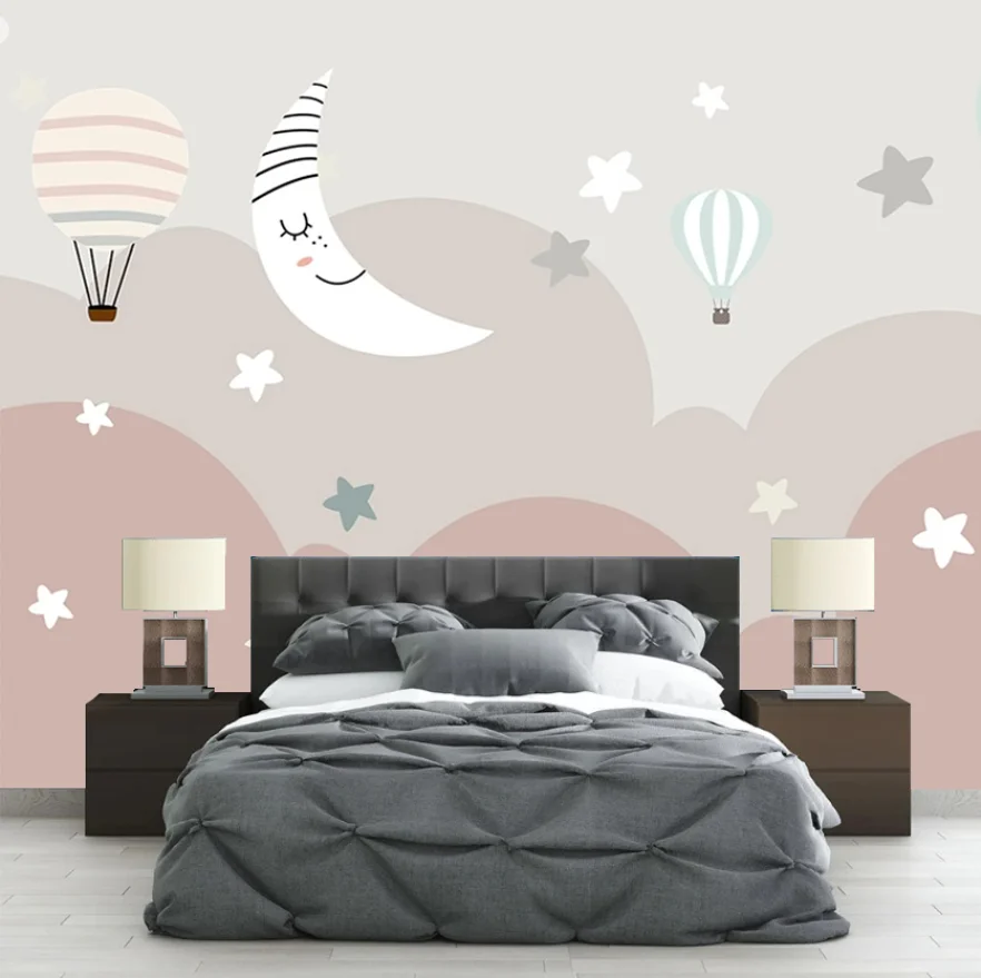 

Наклейка на стену с рисунком звездного неба, облаков и луны, выполненная вручную в 3D-формате, с возможностью выбора размера, для украшения детской комнаты в розовых и синих тонах.