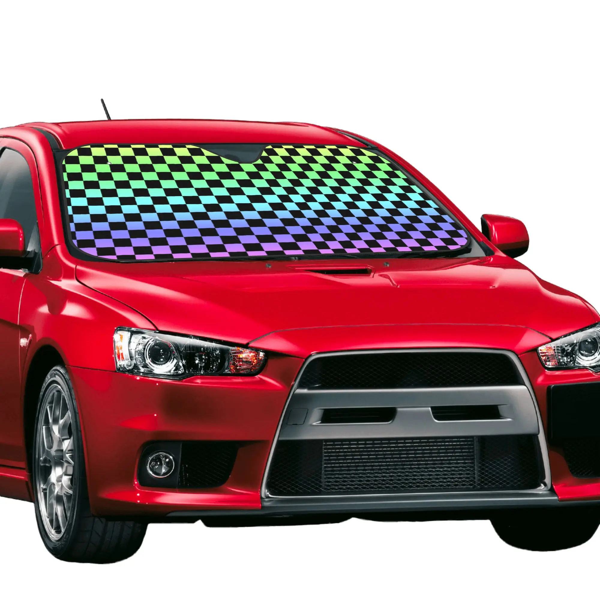Car Front Windshield Sun Visor Heat Insulation Cover Rainbow Checkers Checkerboard Car Sun Shade  Covers Car Solar Protection