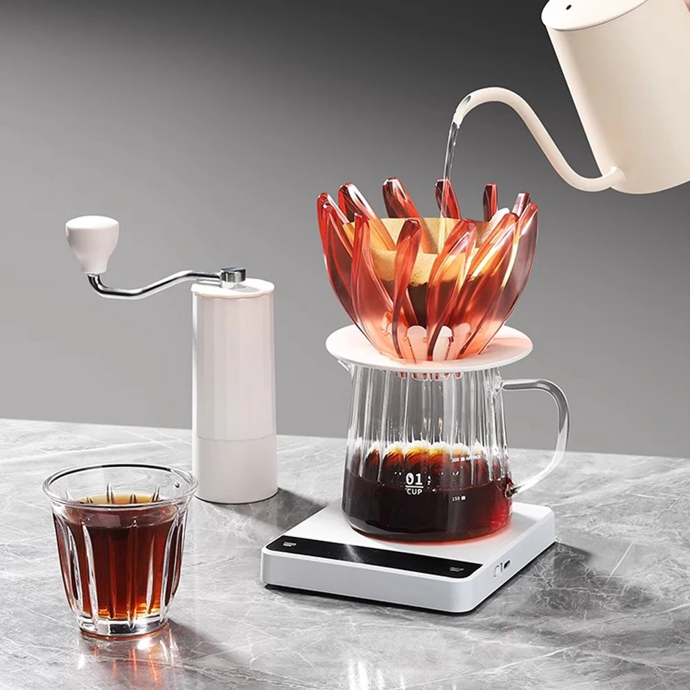 Juego de cafetera en forma de V, taza con filtro de café, taza con filtro de goteo manual, gotero de café con ojo de cristal, filtro cónico reutilizable