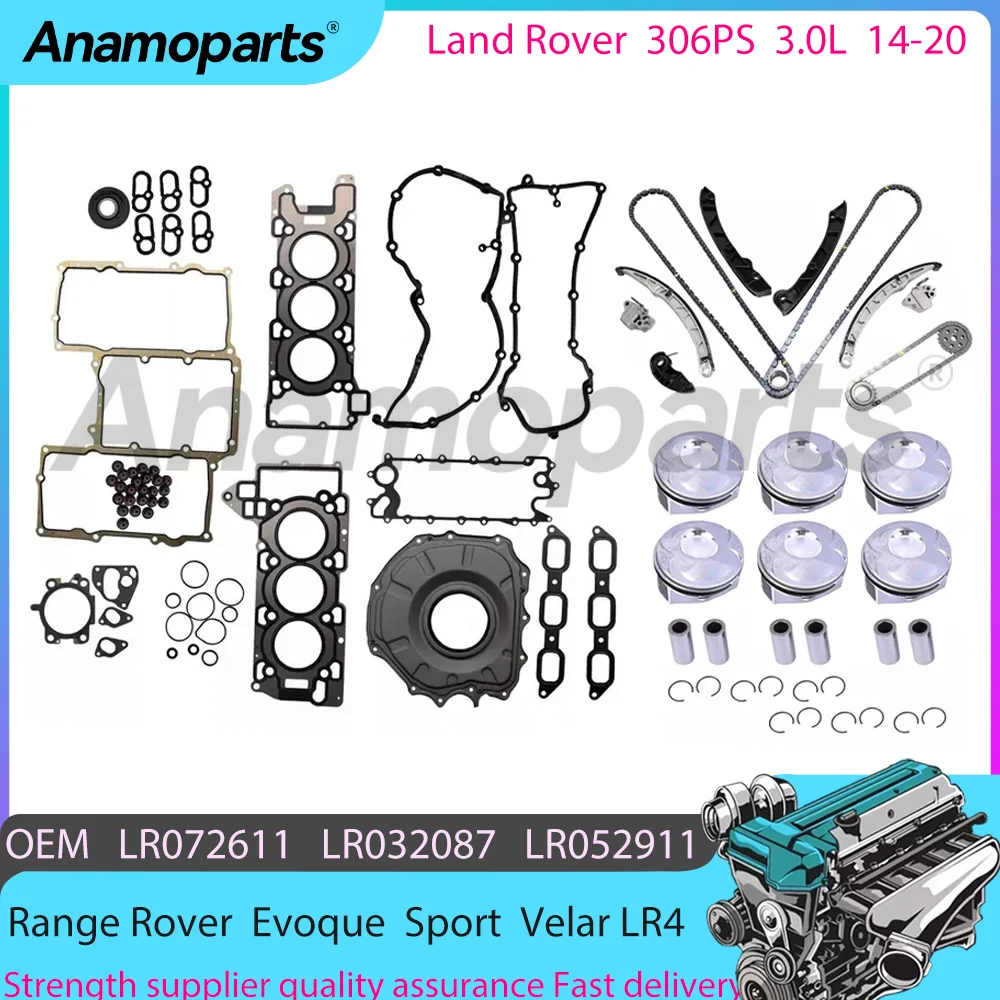 Engine Head Gasket Set Piston Set Timing Chain Kit For 14-20 3.0L Land Rover Range Rover Sport Velar 3.0 T L L6 306PS LR072638