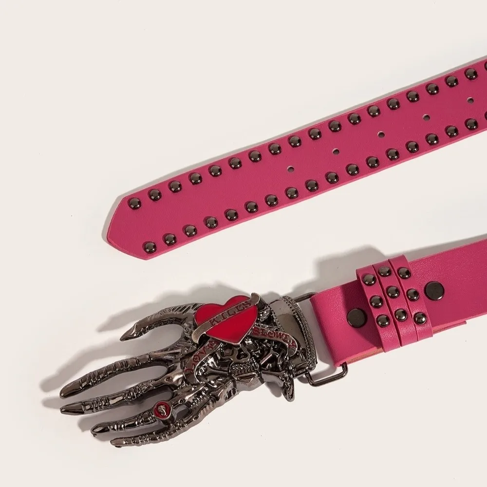 ジーンズ装飾スカルリベットベルトスケルトン Y2k 愛ハンドパームベルト韓国スタイルのズボンの装飾 Pu レザーウエストバンド