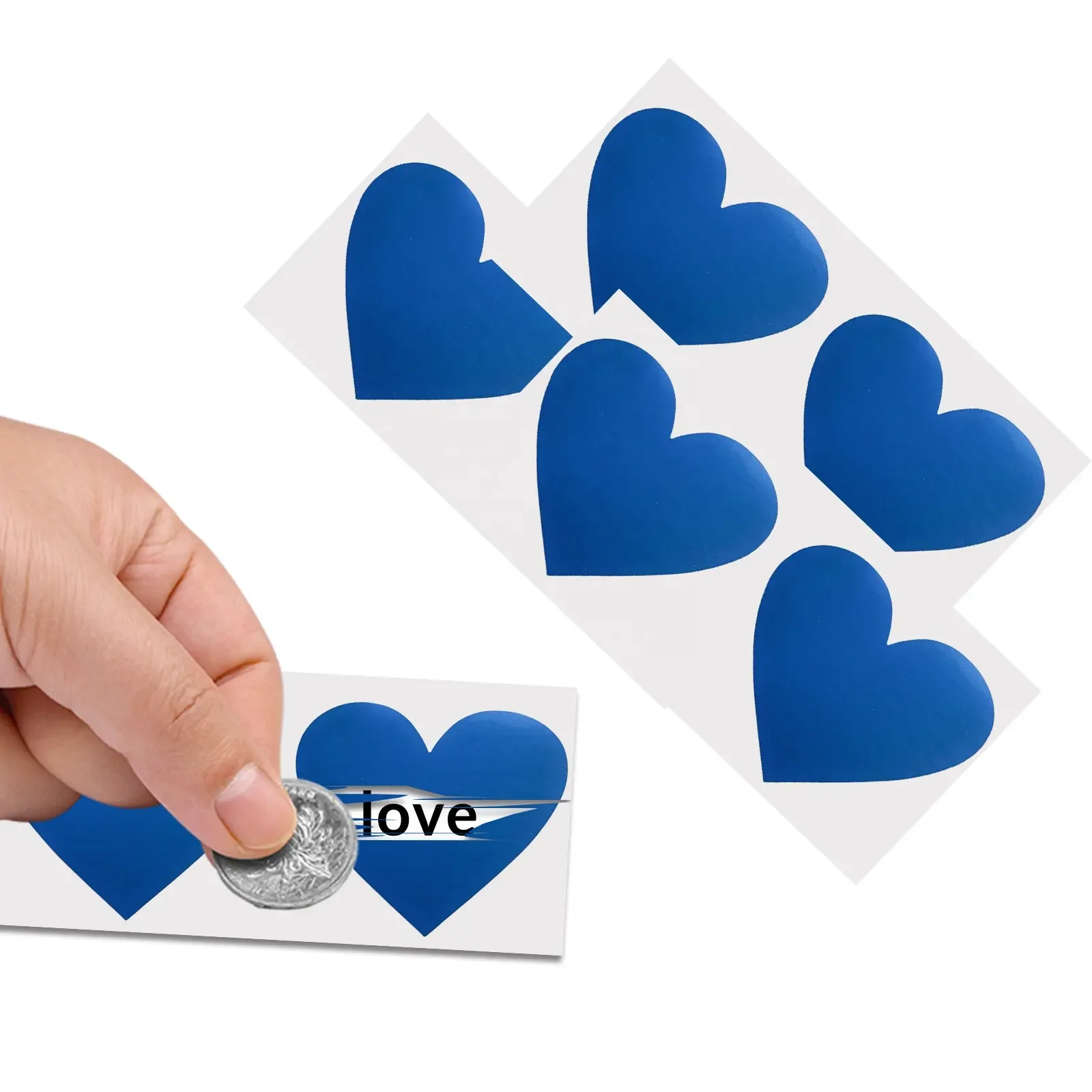 50pcs Scratch off Sticker Blue Heart Shape Labels DIY Scratch off Labels For Reward Gift Scratch Card