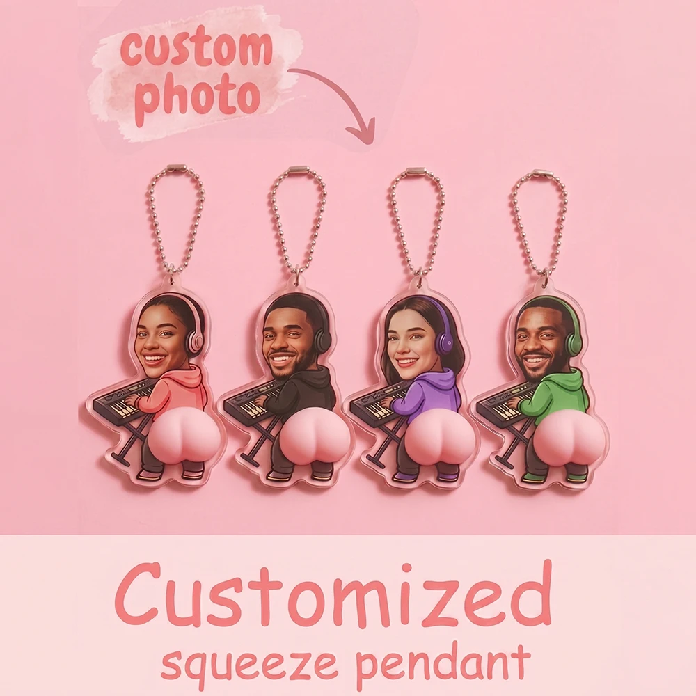 1pc Personalized Custom Photo Music Producer Acrylic Keychain,3D Squishy Butt Fidget Charm,Stress Relief Toy,Prank Gift,Car Key