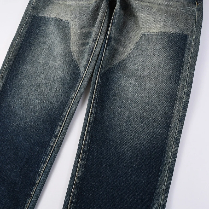 الاتجاه الأمريكي العلامة التجارية الرجال الجينز مستقيم الساق غسلها السراويل الطويلة غير رسمية شارع العليا واسعة الساق سراويل جينز 2025 نمط جديد