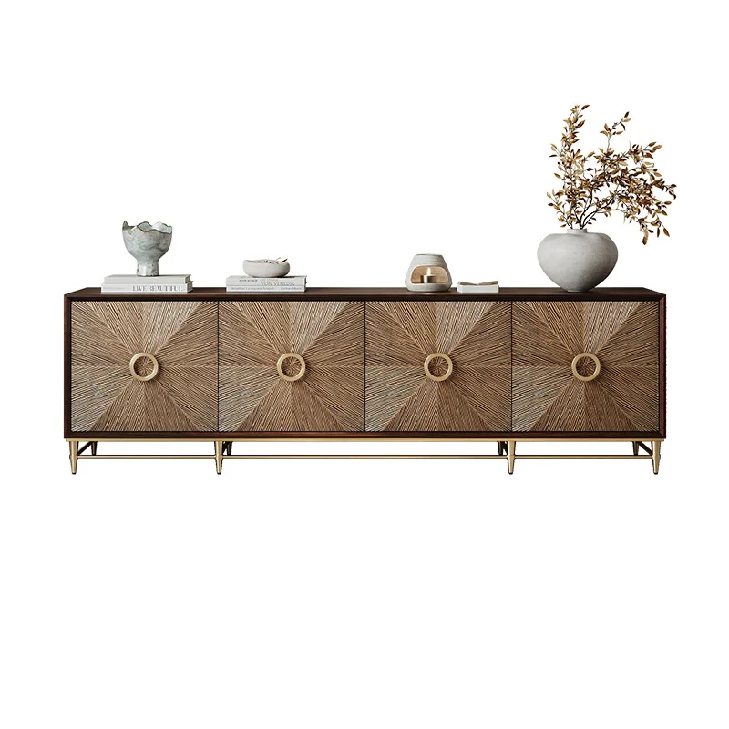 LTT Italian Light Luxury Solid Wood Carved TV Cabinet Wall-Mounted Decorative Storage Cabinet Low Storage Cabinet