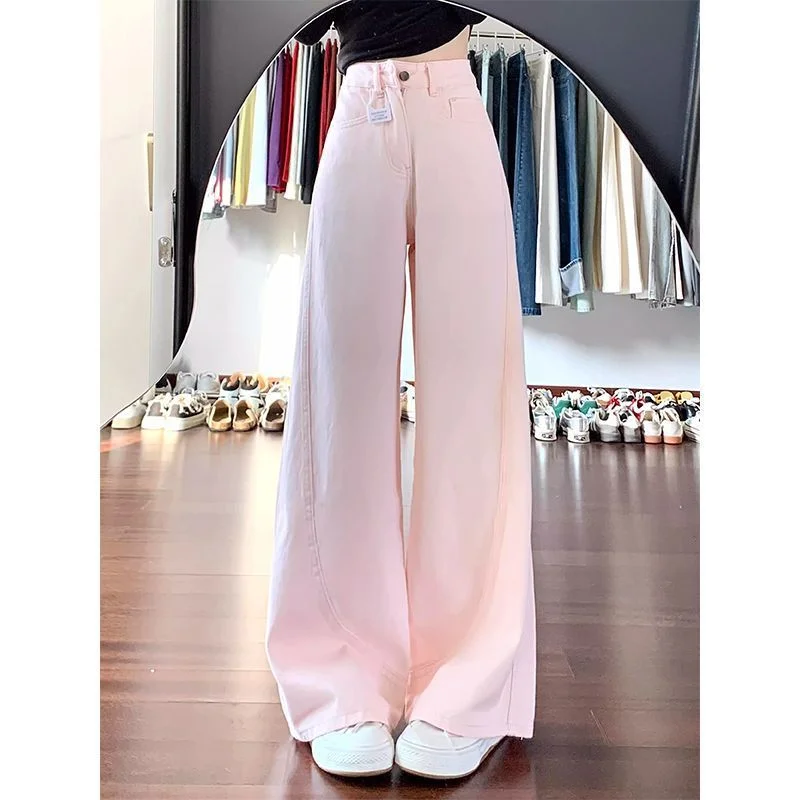 

Dopamine Pink Wide Leg Jeans High Waist Loose Slimming Versatile