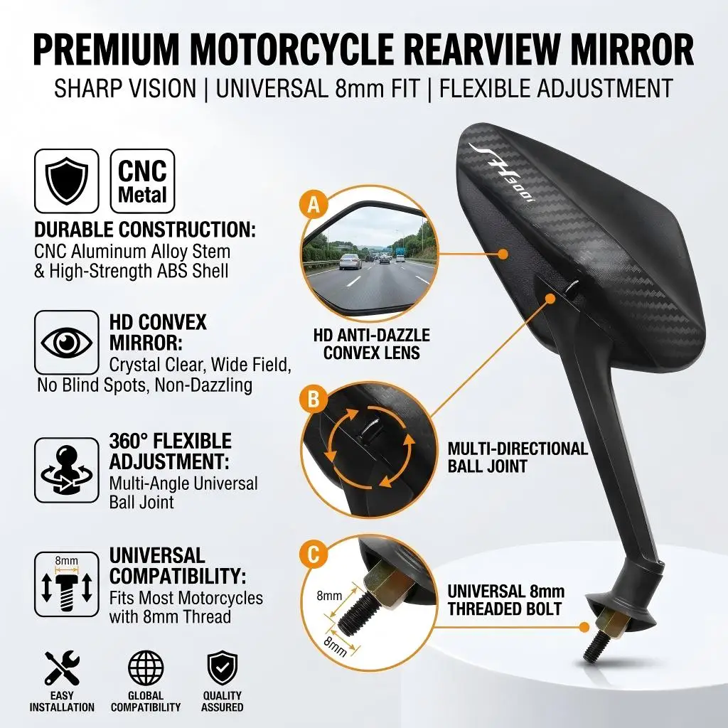

1 Pair Modifyed 360° Foldable Motorcycle Side Rearview Mirrors For HONDA SH300i SH 300i SH300 sh300i SH-300I