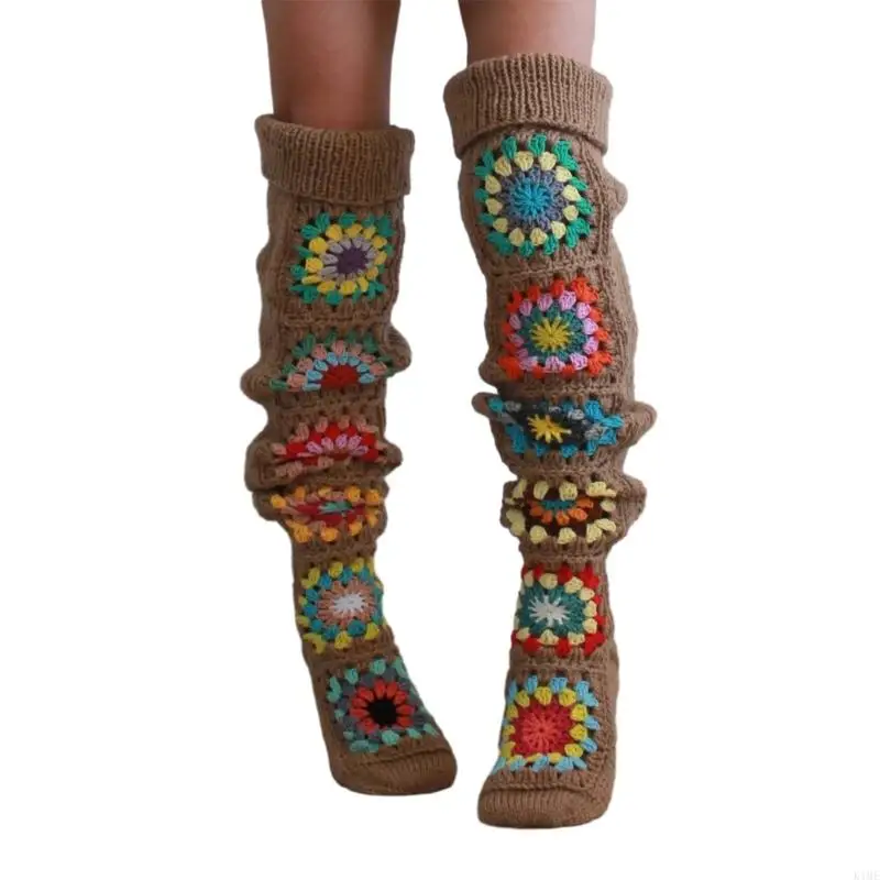 K1ME Women's Crochet Thigh High Boot Socks Vintage Long Leg Warmers Winter Over Knee High Stockings