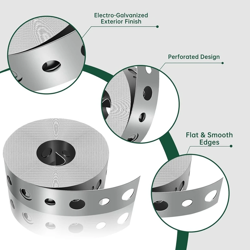 Opaska metalowa z otworami 24-metrowy pasek rurowy 3/4 cala x 32 stopy, ocynkowane paski do wieszania rur do wsporników rurowych